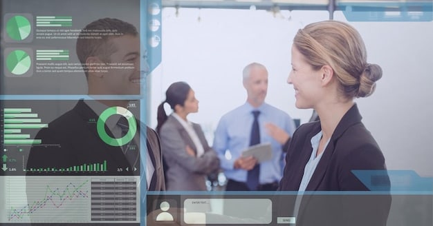 A close-up of an AI dashboard used for recruitment, featuring various graphs and charts analyzing candidate data, skills matching, and pipeline metrics, with the US flag subtly incorporated in the background.