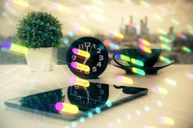A visual representation of various machine learning algorithms being applied to time series data displayed on a computer screen. The image includes different types of graphs, showcasing the algorithms' ability to analyze and predict future trends.