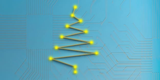 A diagram illustrating the process of machine learning algorithms analyzing network traffic for anomalies and potential cyber threats. The diagram should highlight the key steps of data ingestion, feature extraction, model training, and threat detection.