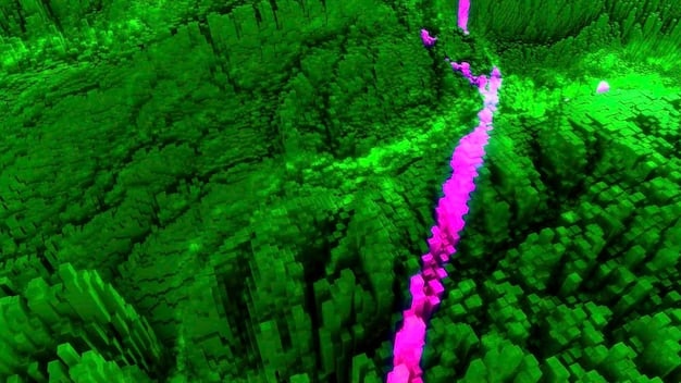A detailed visualization of an AI algorithm predicting deforestation patterns in an Amazon rainforest area, highlighting the use of AI for predictive analysis in environmental conservation.