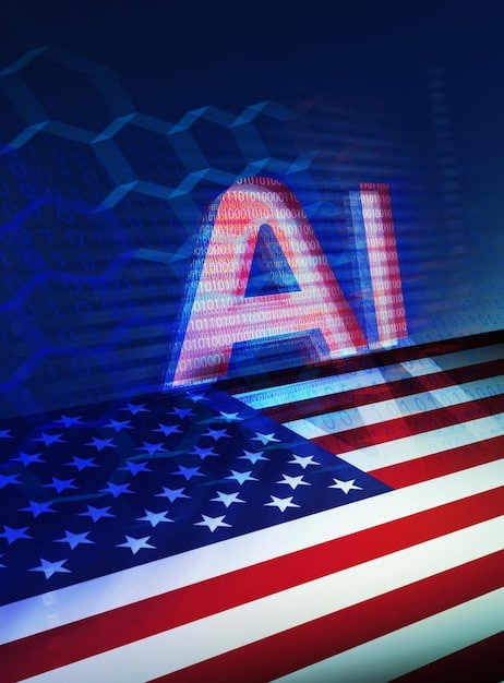 A split-screen image showing a traditional voting booth on one side and a stylized AI brain on the other, connected by lines of code, illustrating the integration of AI into the election process.