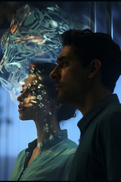 A diverse group of individuals collaborating around a holographic projection of an AI neural network. Each person represents a different field: ethicist, data scientist, policymaker, and social worker. The scene highlights the necessity of multidisciplinary collaboration to ensure AI is developed and deployed ethically.