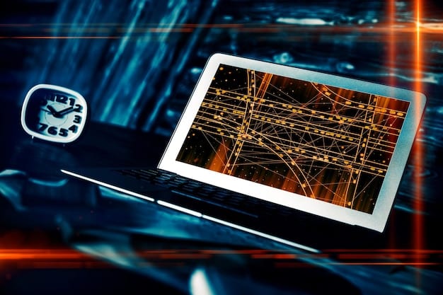 A graphical depiction of a supply chain network being monitored by AI, showing real-time tracking and risk assessment of each node to prevent disruptions.