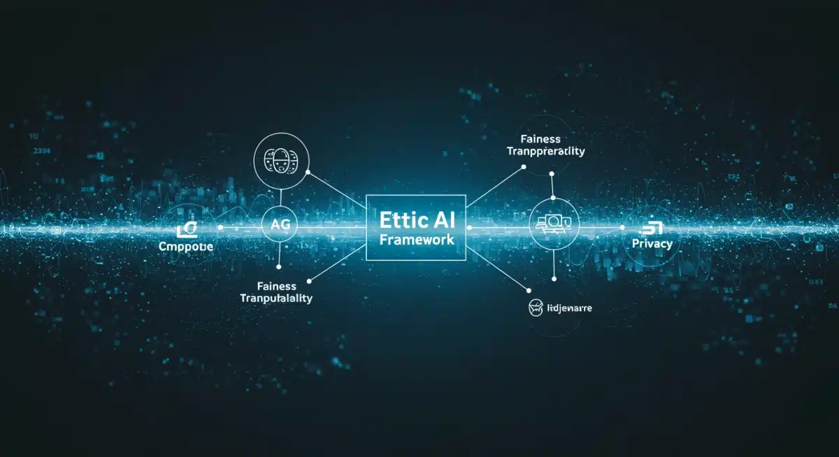 Diagram illustrating an ethical AI framework with key principles.