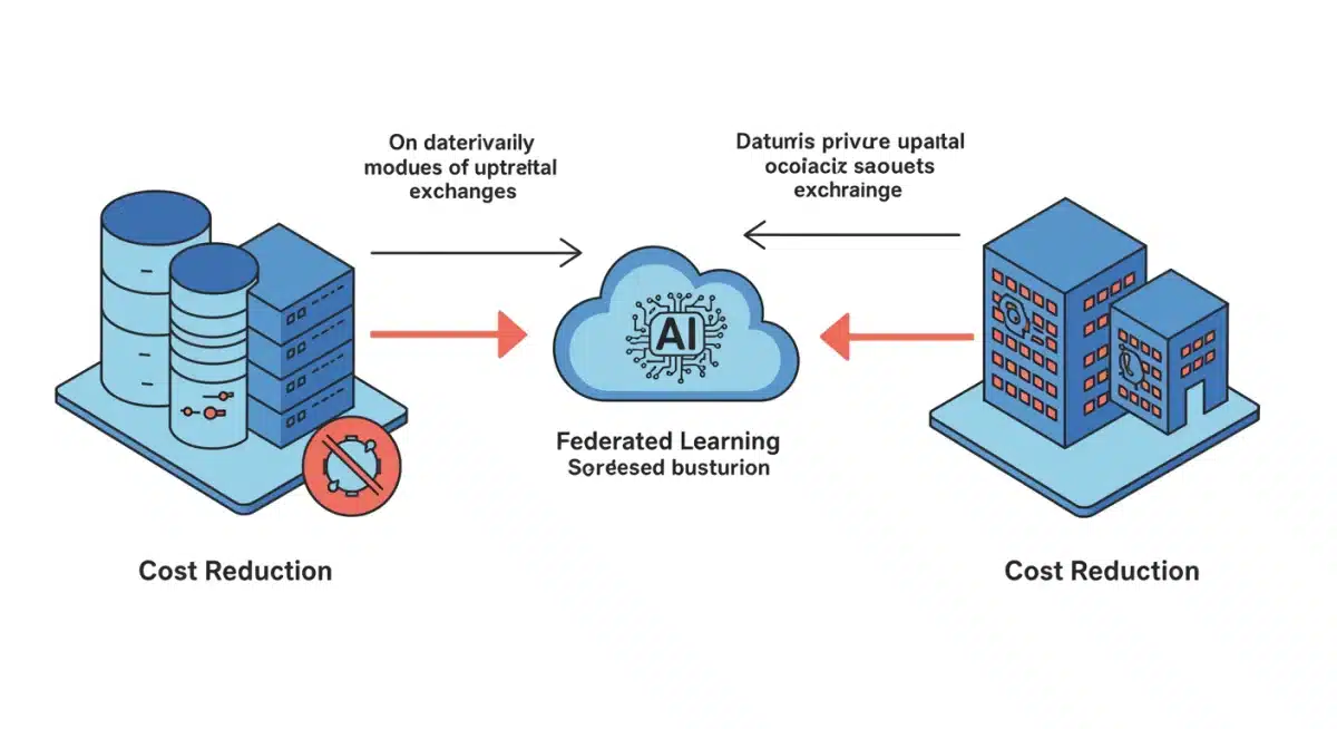 Infographic depicting federated learning's data privacy and cost reduction benefits