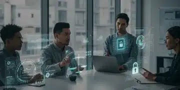 Diverse individuals engaging with AI interfaces representing ethical considerations in US AI development.