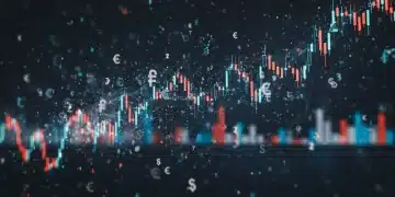 Deep learning neural network overlaying financial market charts, symbolizing advanced time series forecasting for market predictions.