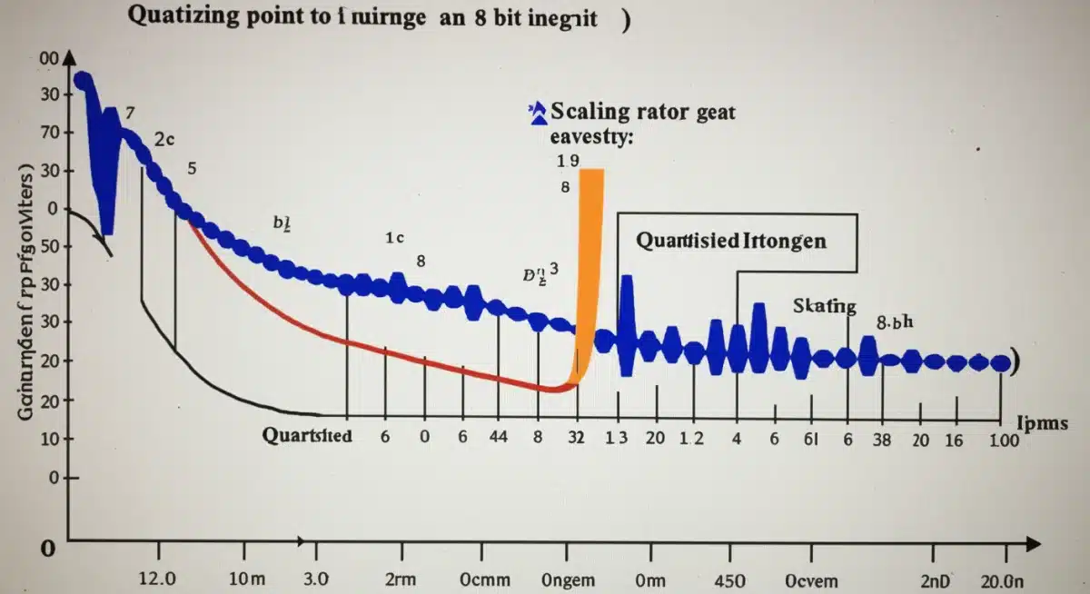 Diagram showing the conversion of floating-point numbers to quantized integers