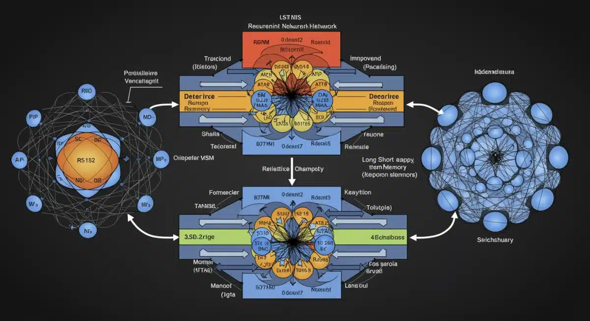 Architecture diagram of an LSTM neural network processing sequential financial data for time series forecasting.