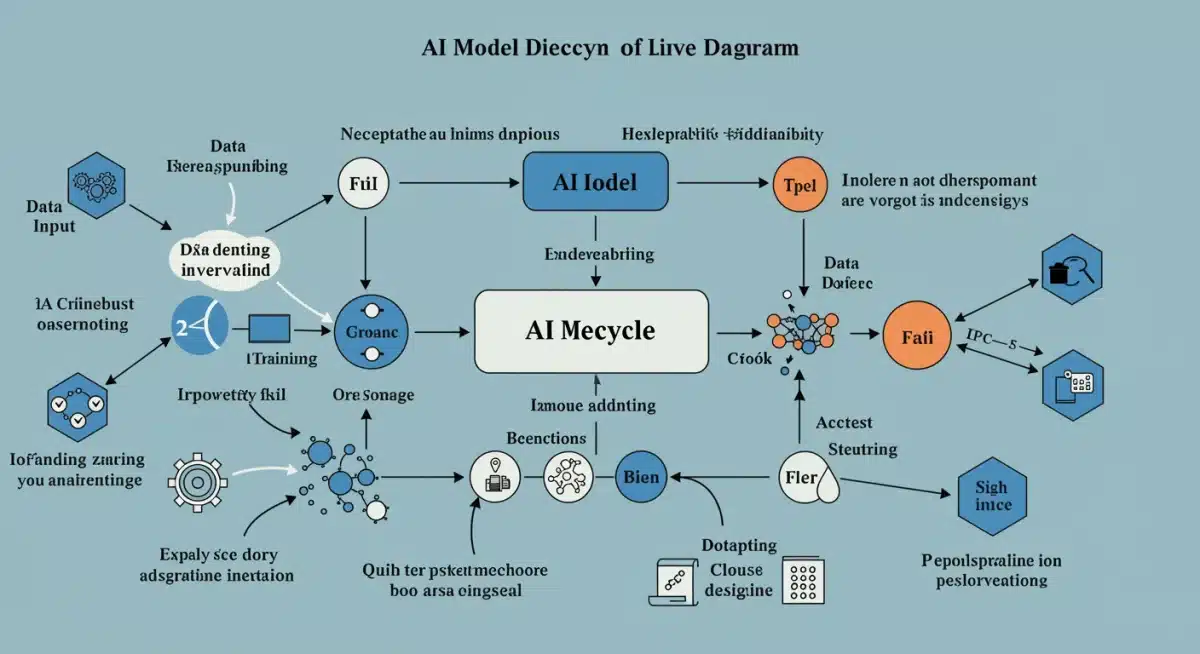 AI model lifecycle diagram with explainability and audit points