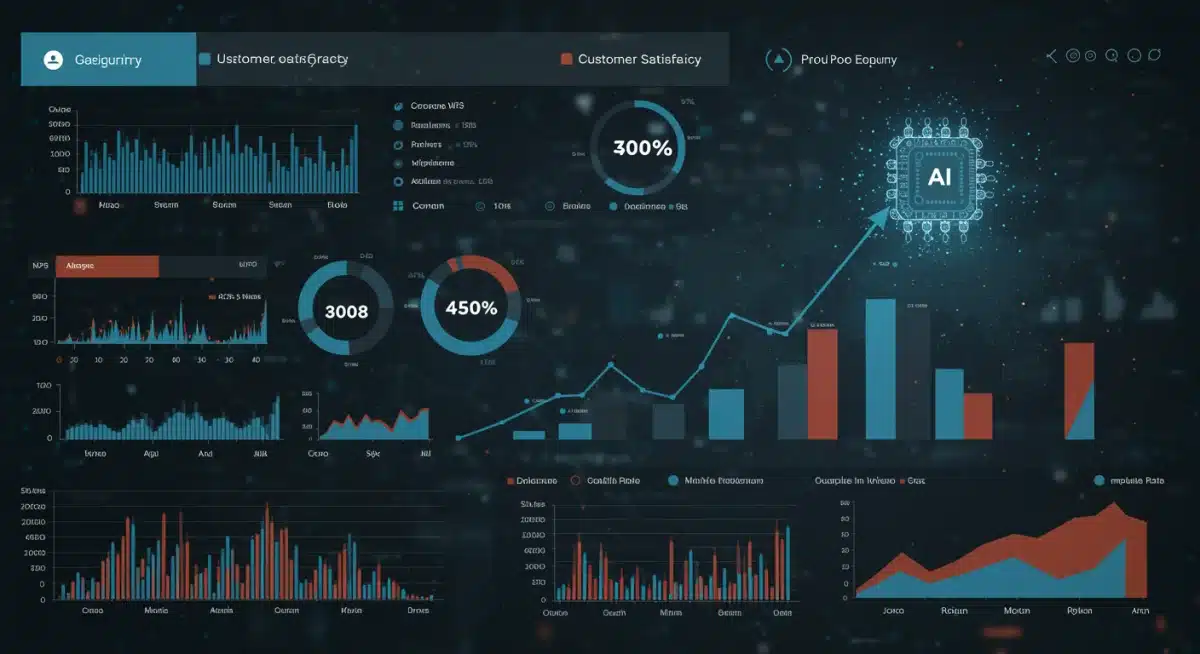 Customer satisfaction dashboard showing a 40% increase driven by AI data analysis.