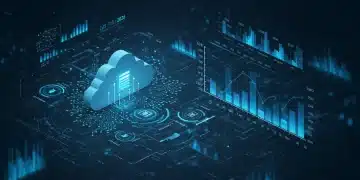 Futuristic cloud infrastructure with data flow and cost optimization charts for machine learning in 2026.