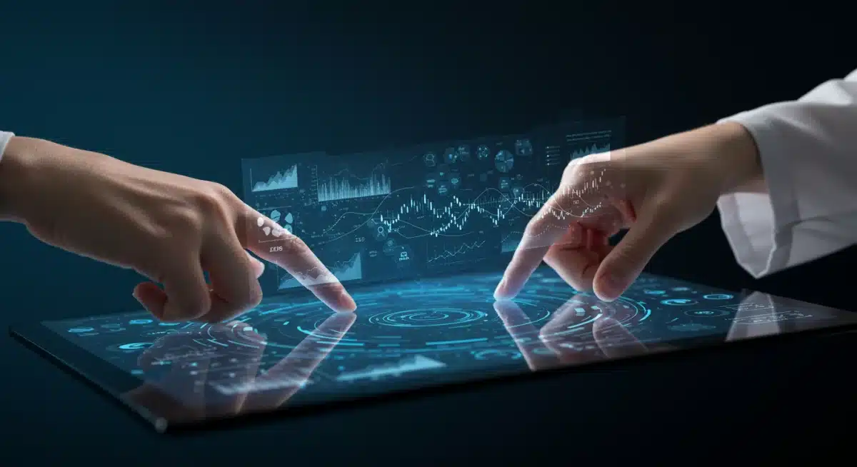 Data scientist interacting with a complex neural network interface for AI-driven predictive analytics.