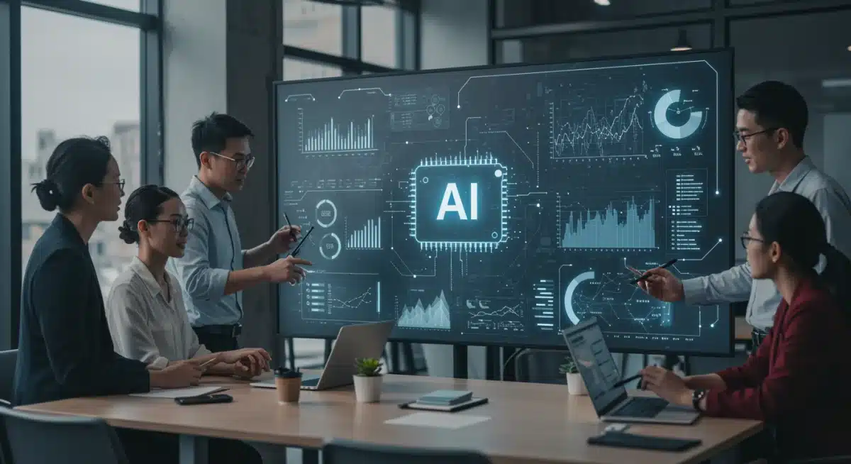 Business team analyzing AI-driven insights for strategic decisions