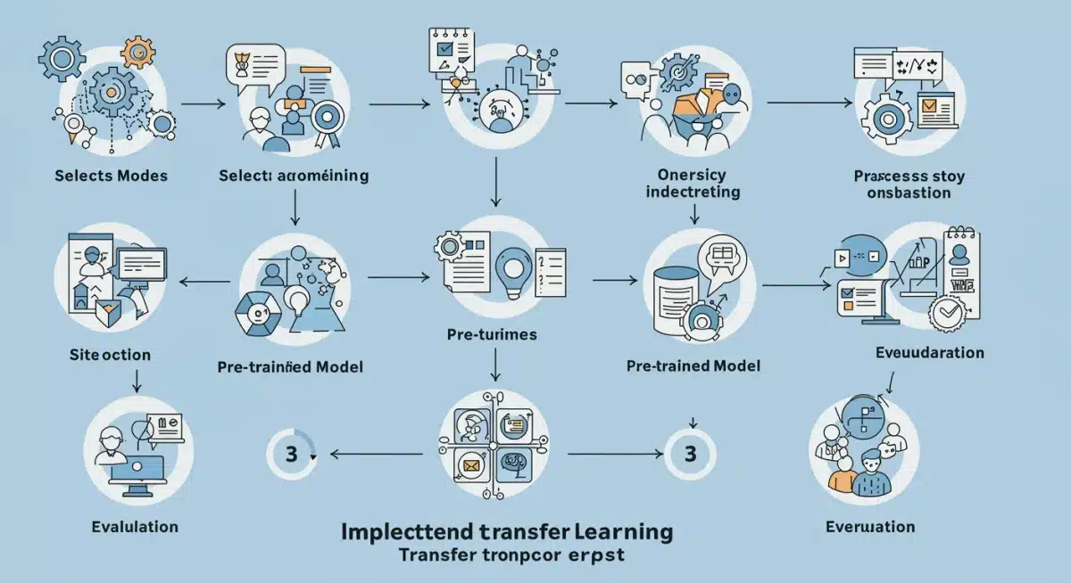 Flowchart illustrating the 3-month implementation timeline for transfer learning with small datasets, detailing steps from model selection to fine-tuning.