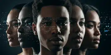 Diverse faces with digital overlay, symbolizing algorithmic bias and the human impact of AI decisions.