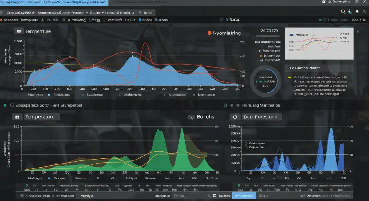 Predictive maintenance dashboard with machine learning insights showing equipment health and anomaly detection.