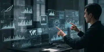 Futuristic digital workspace with AI tools increasing content creation productivity