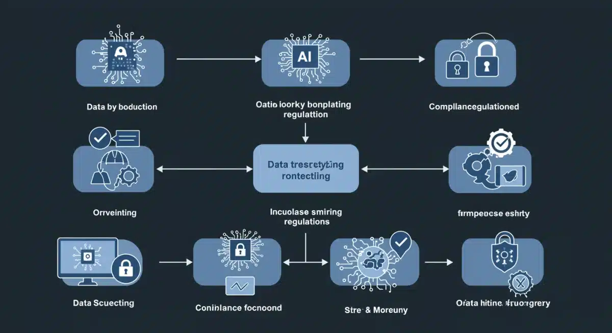 Flowchart illustrating AI data lifecycle with compliance checkpoints for privacy regulations.