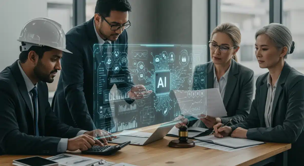 Diverse team collaborating on AI ethical compliance and regulatory frameworks.