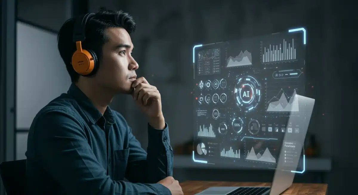 Content creator analyzing data with AI insights for strategic content planning