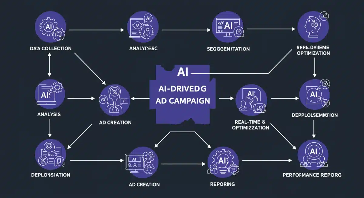 Flowchart depicting the structured process of an AI-driven ad campaign lifecycle for improved efficiency.