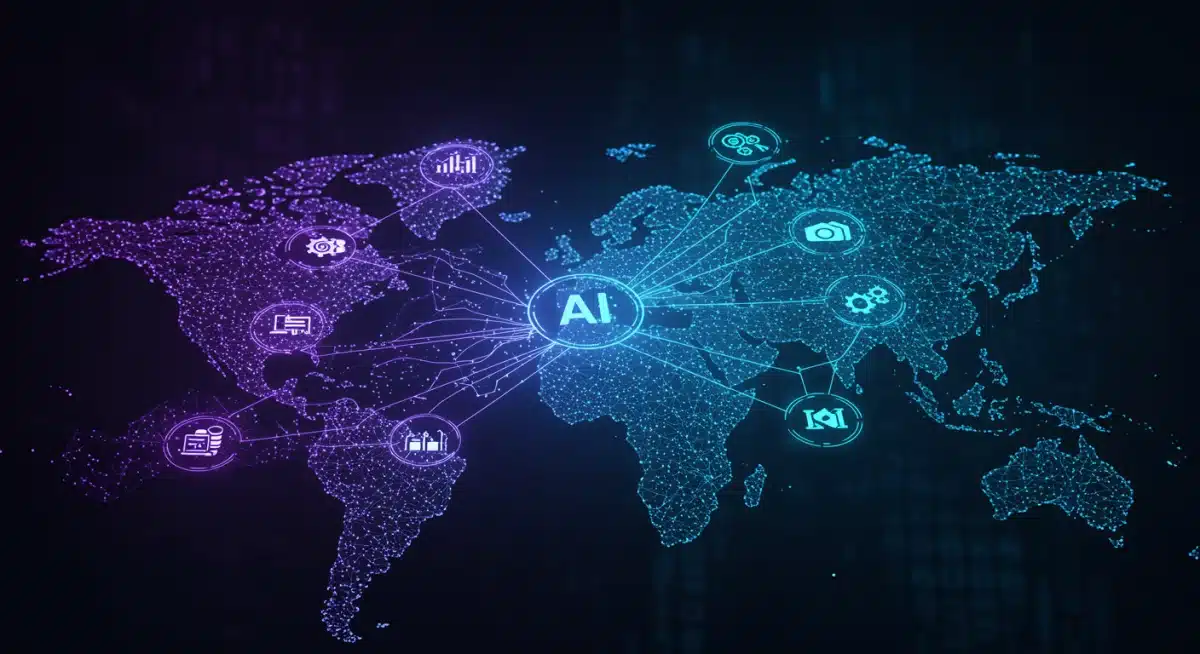 Complex network illustrating AI data integration for actionable business insights