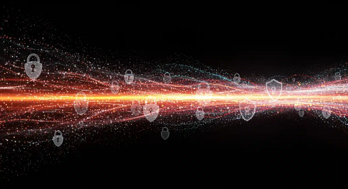 Secure data flow and privacy measures in healthcare AI, representing robust cybersecurity.