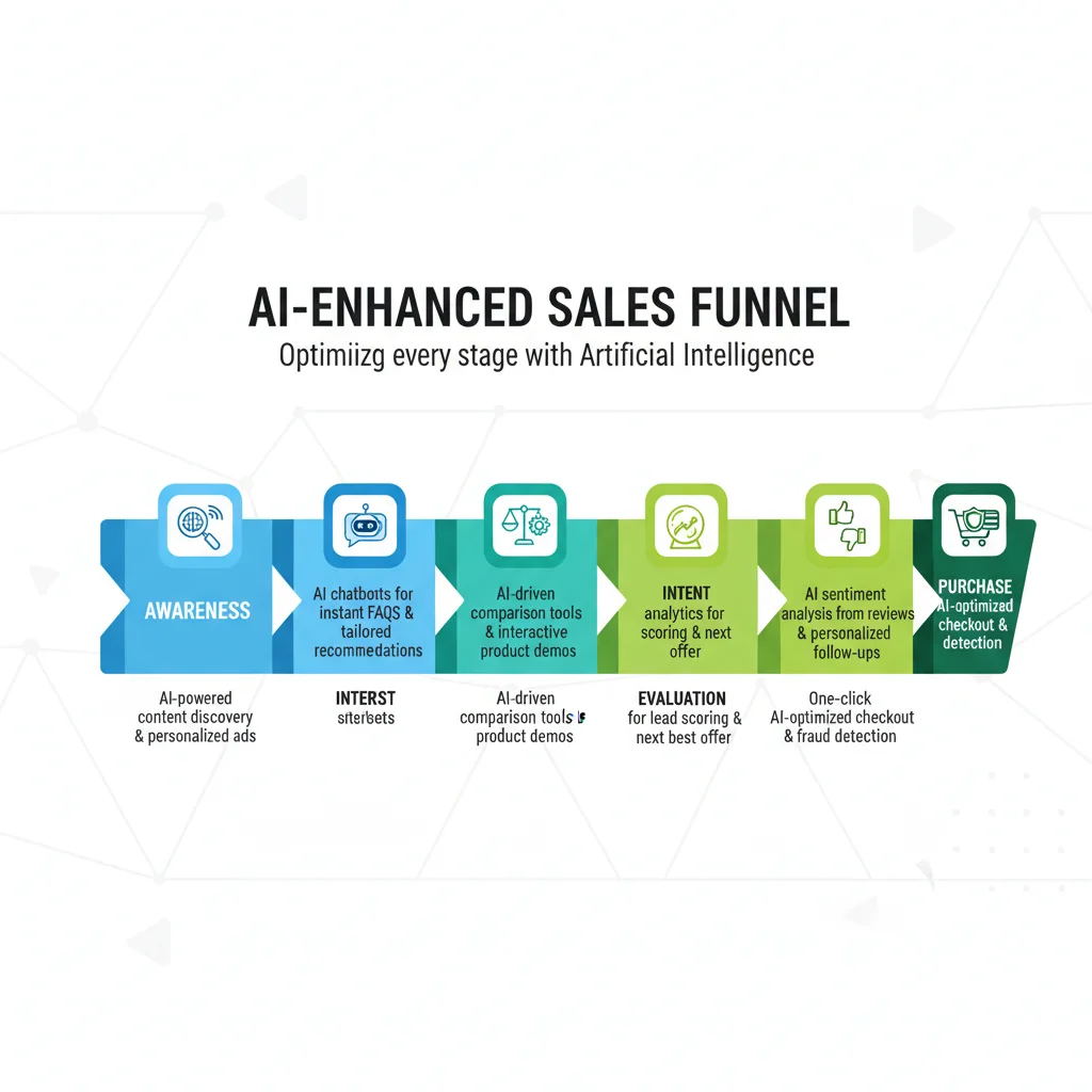 Infographic depicting AI integration across the sales funnel stages