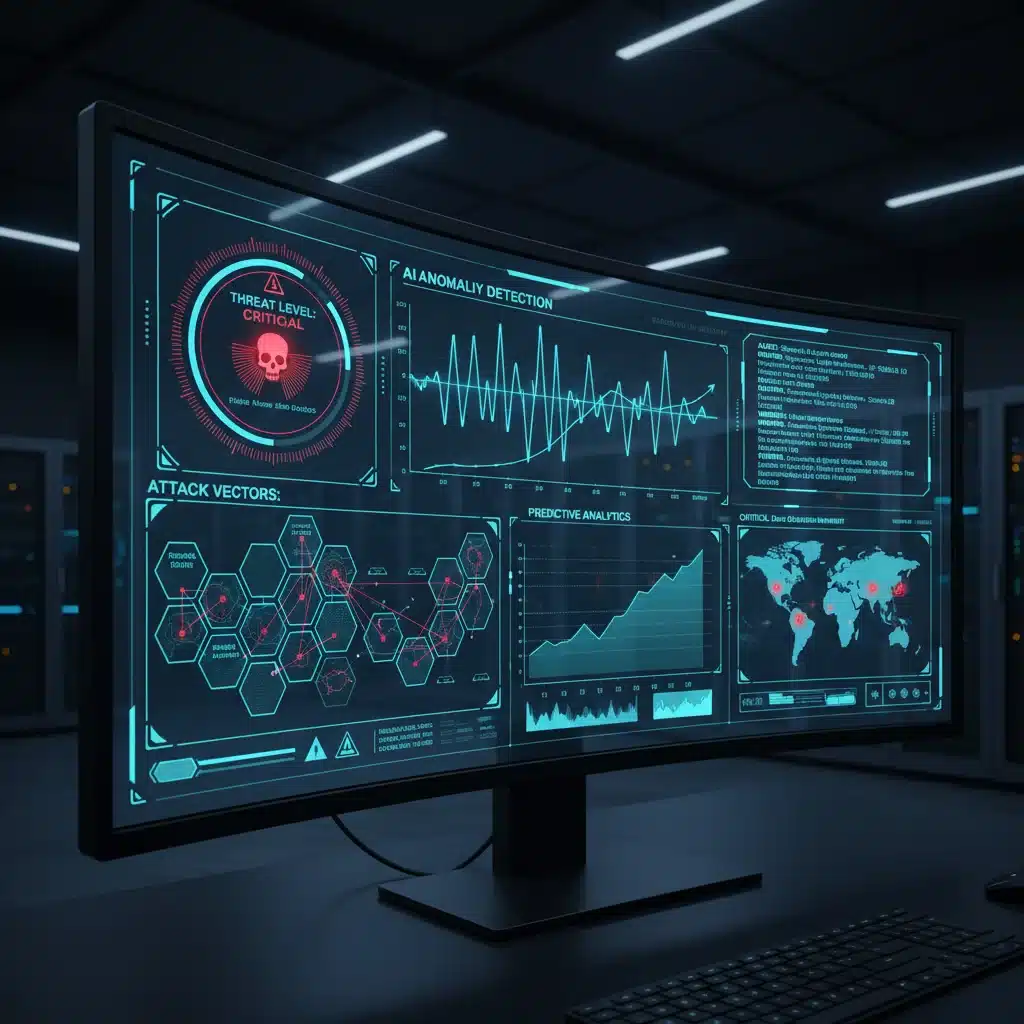 Cybersecurity dashboard with AI-driven anomaly detection and real-time threat analysis.
