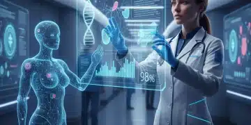 Doctor interacting with AI interface for medical diagnosis