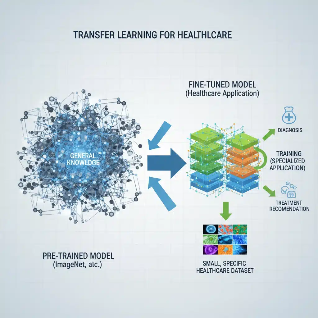 Diagram illustrating the transfer learning process in AI