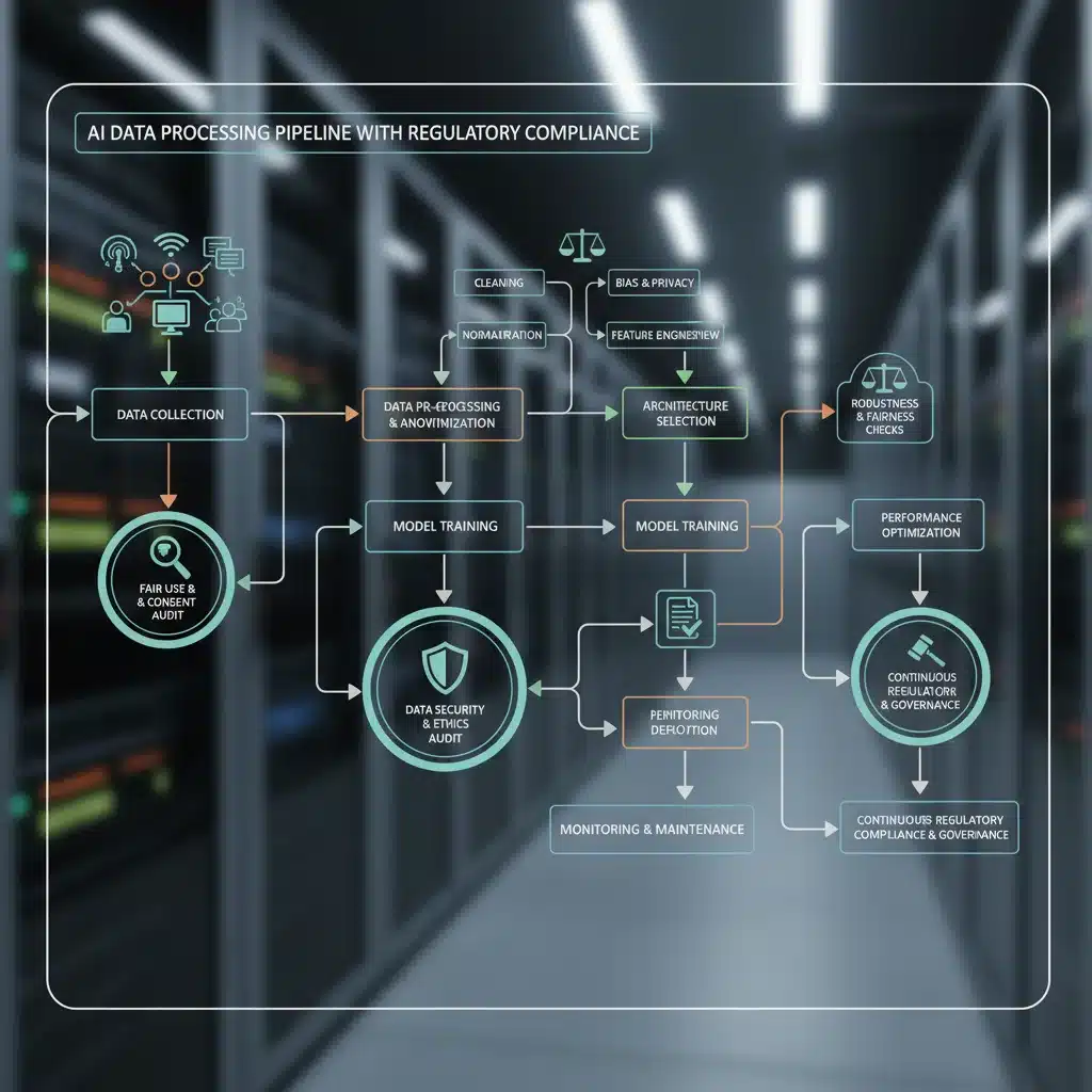 AI data processing flowchart with compliance checkpoints