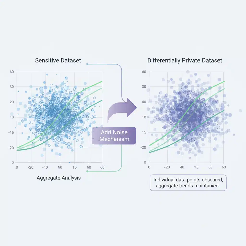 Differential privacy mechanism adding noise to data for enhanced privacy