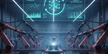 Reinforcement learning agents optimizing industrial processes on a factory floor.