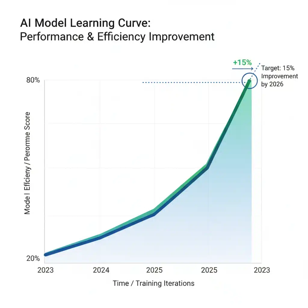 Graph illustrating the projected 15% model efficiency gain in reinforcement learning by 2026.